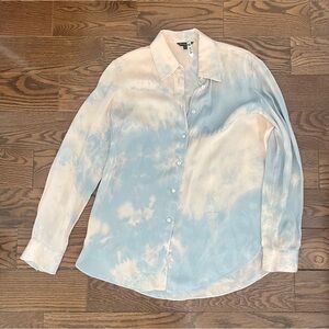 Massimo Dutti Silk Button-Down Shirt - Cream & Baby Blue Tie Dye